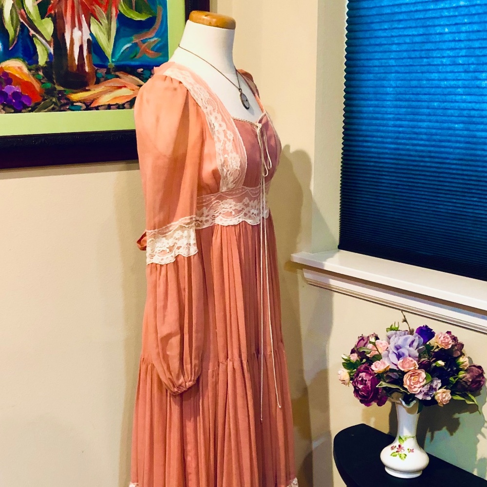 Vtg 70s Gunne Sax Victorian Maxi Prairie Corset Dress Rose Pink - Vtg 9 or S - Picture 4 of 15